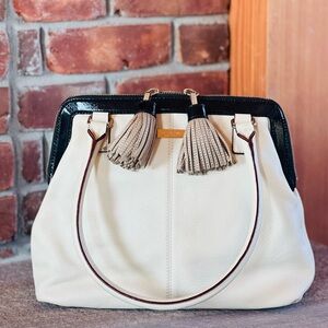 Kate Spade Cream Pebbled Leather Top Handle Shoulder Bag Tassels